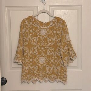 Solitaire Rayon Gold Embroidered Cotton Top